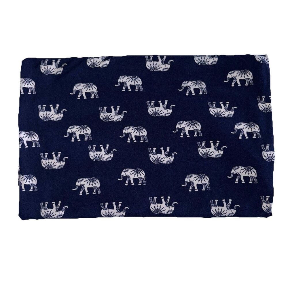 Navy Blue Indigo White Elephant Print Fabric Stretch Knit Blend 1 Yard 36 x 59